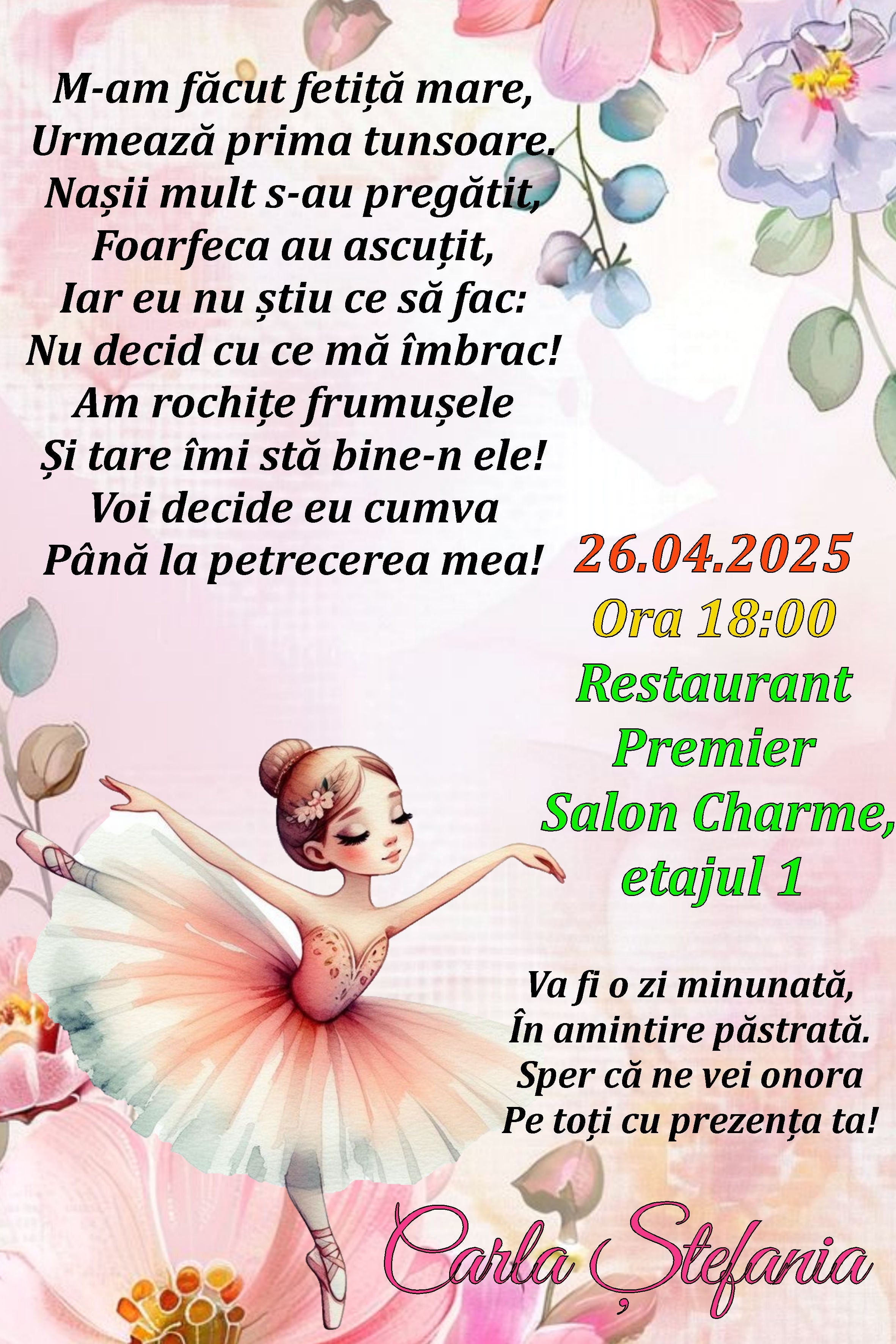Invitatie Digitala Botez/Aniversare - Balerina 11
