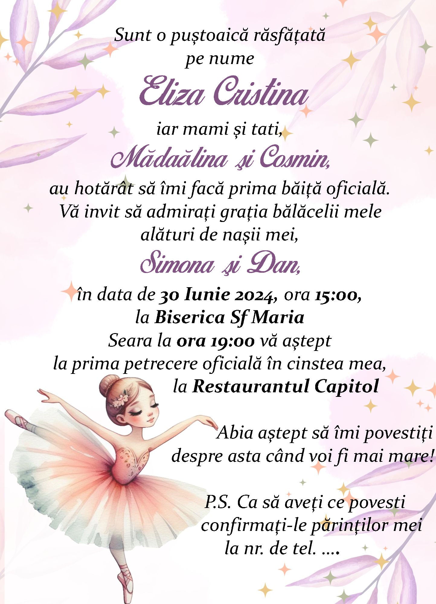 Invitaatie Digitala Botez/ Anivesrare - Baleria 14