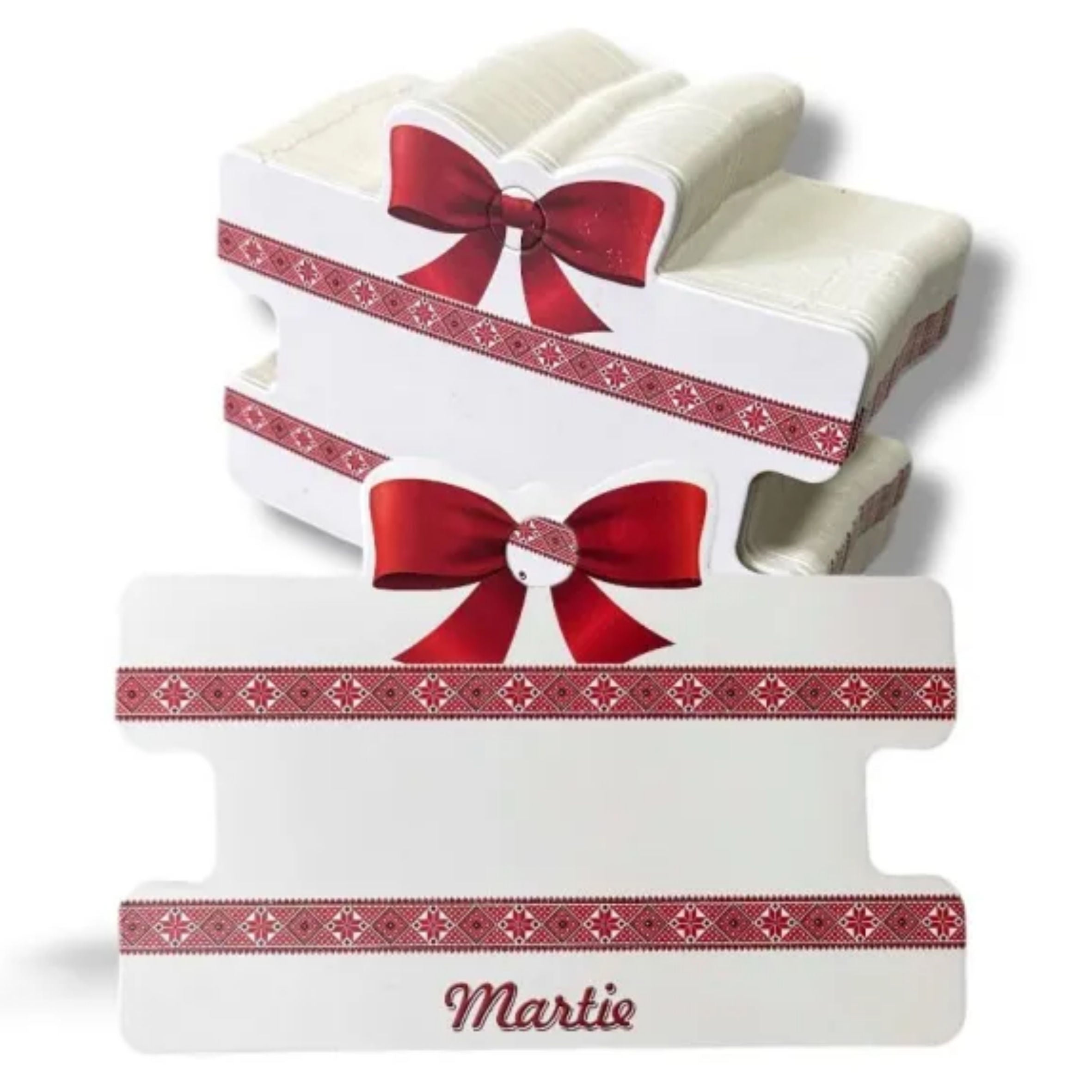 Carton pentru mărțișoare și brățări, cu fundiță,(alb) 10×7 cm 