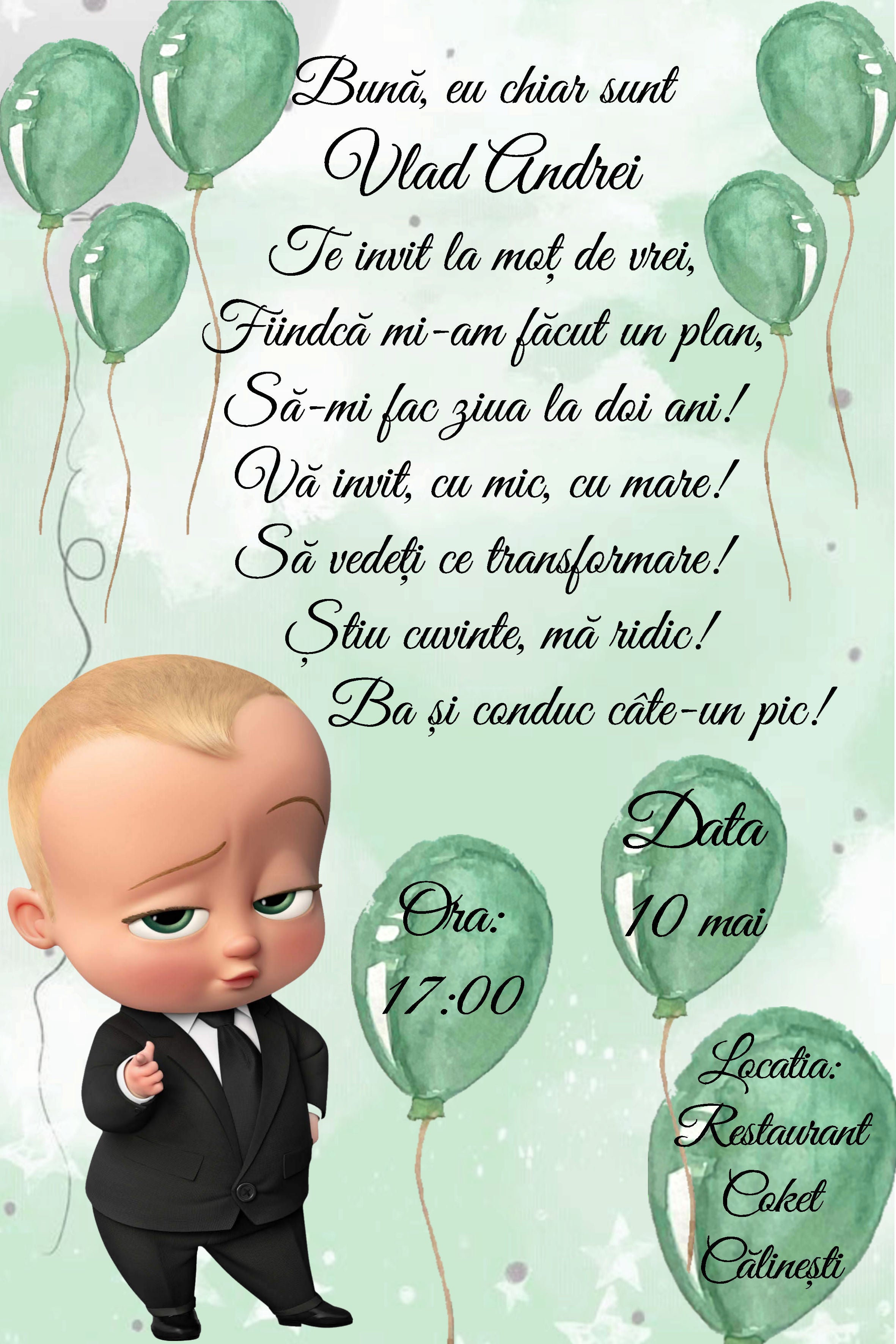 Invitatie digitala  Botez/ Aniversare - baby boss