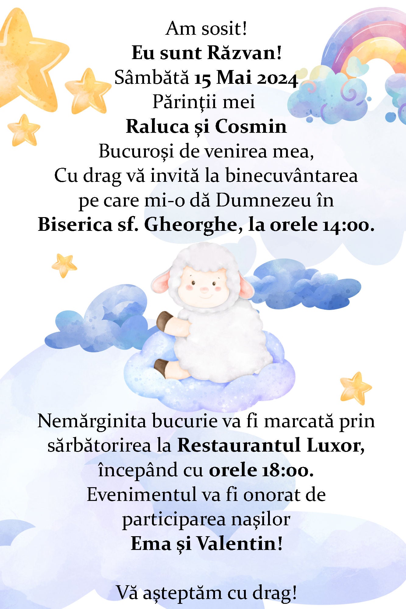 Invitatie digitala botez/aniversare - Oiță