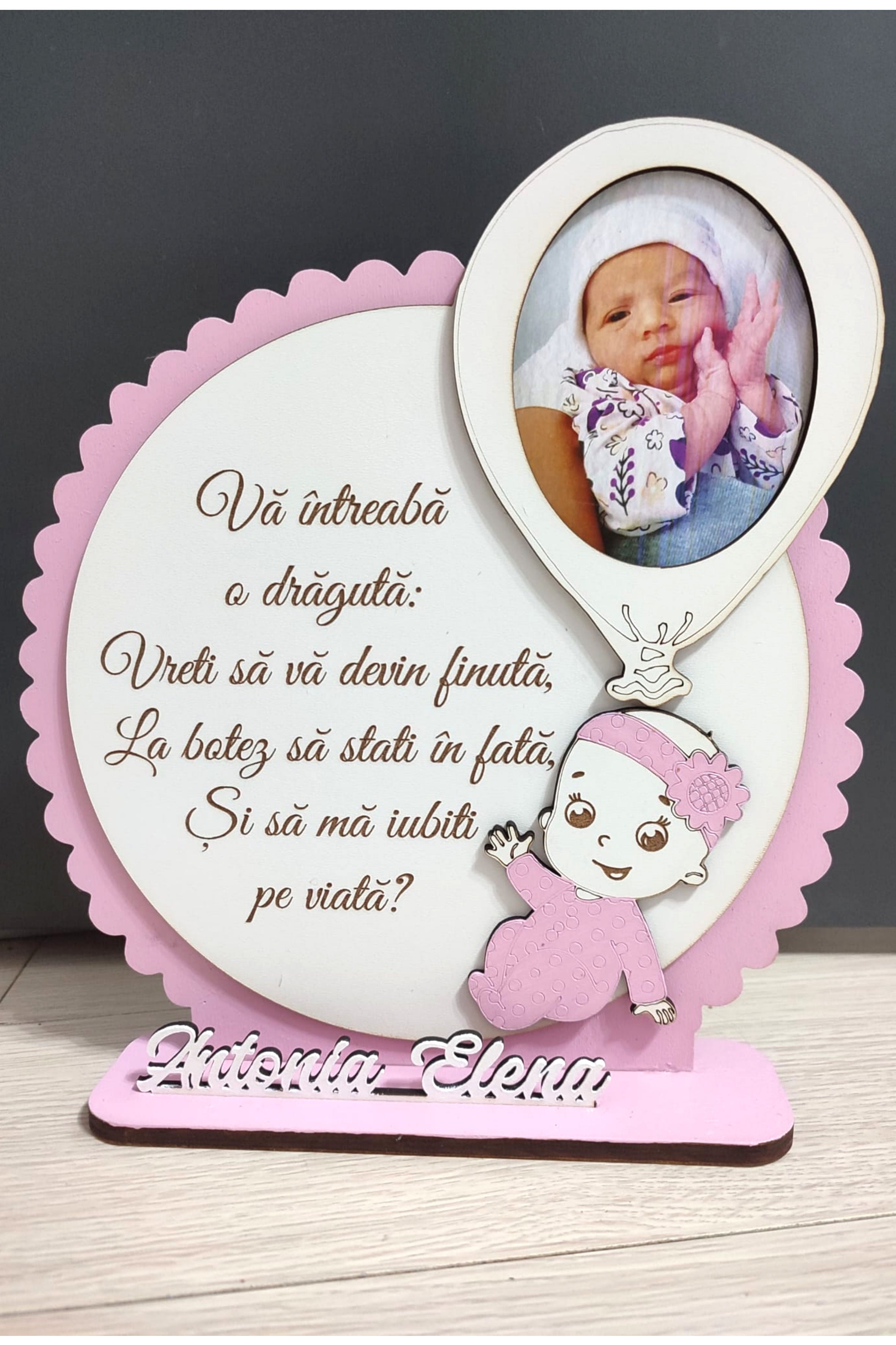 Trofeu cadou pentru nași – Personalizat cu poză, nume și mesaj gravat pentru botez