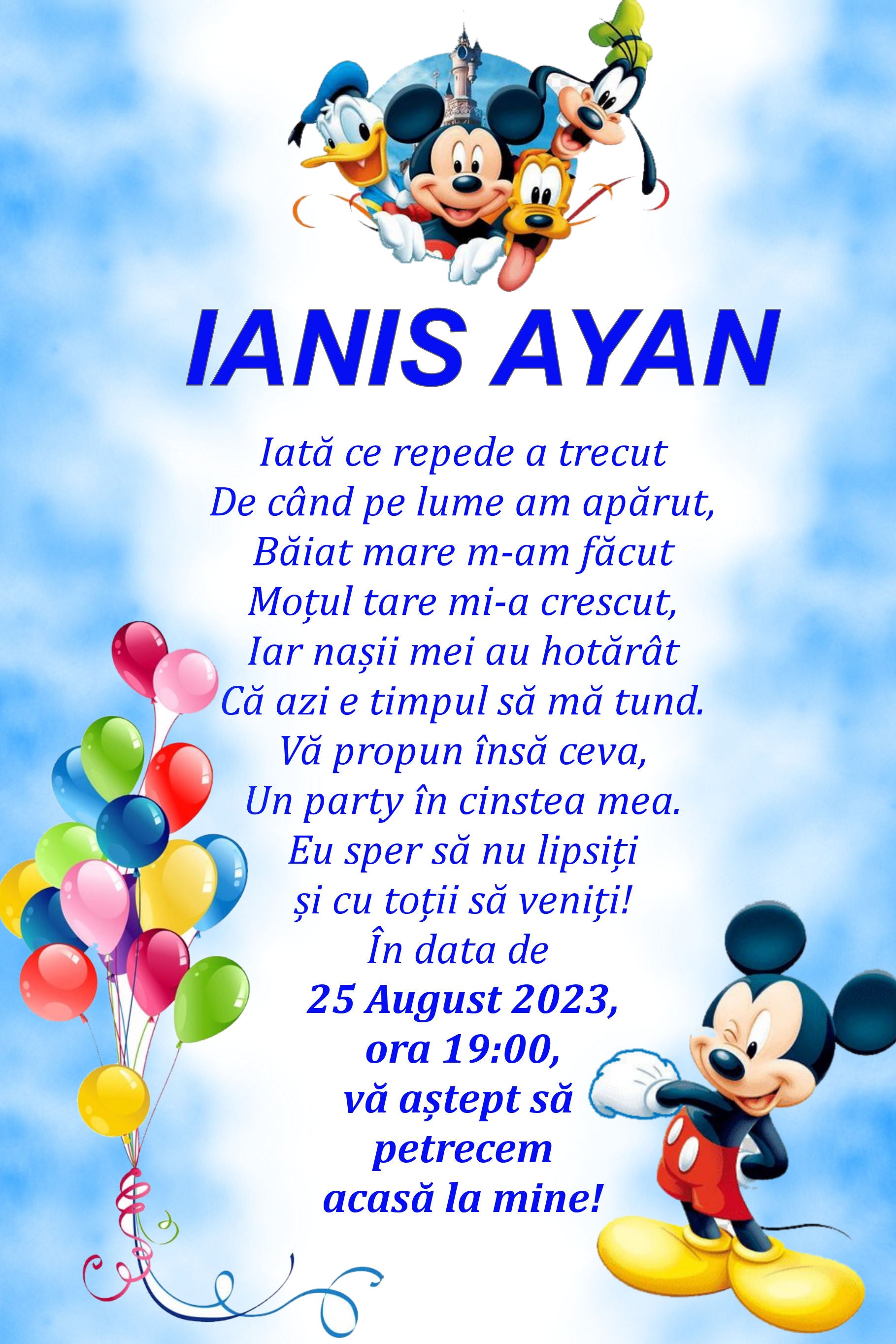 Invitatie  Digitala Botez/Aniversare - Mickey mouse 04