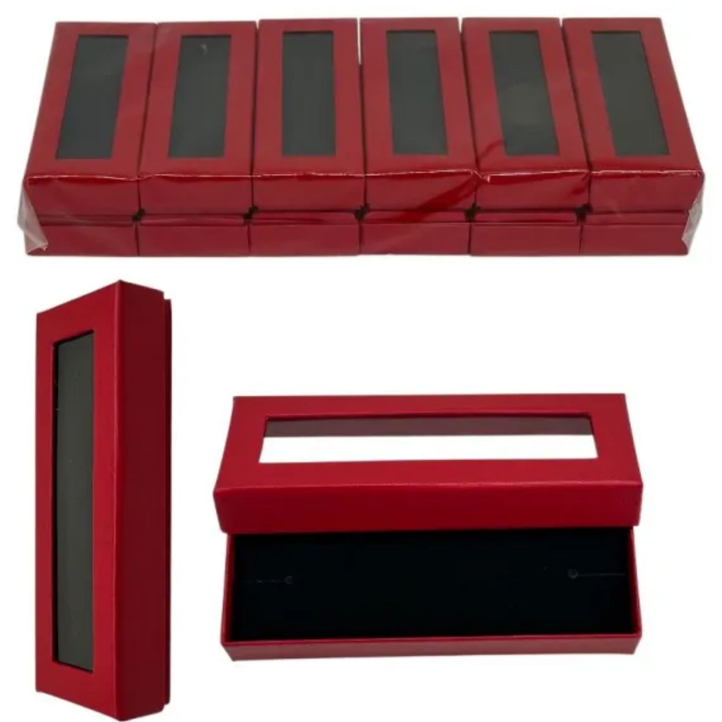 Cutie roșie pentru cadou mărțișor – bijuterie cu capac transparent 4.5/13.2/2,3 cm