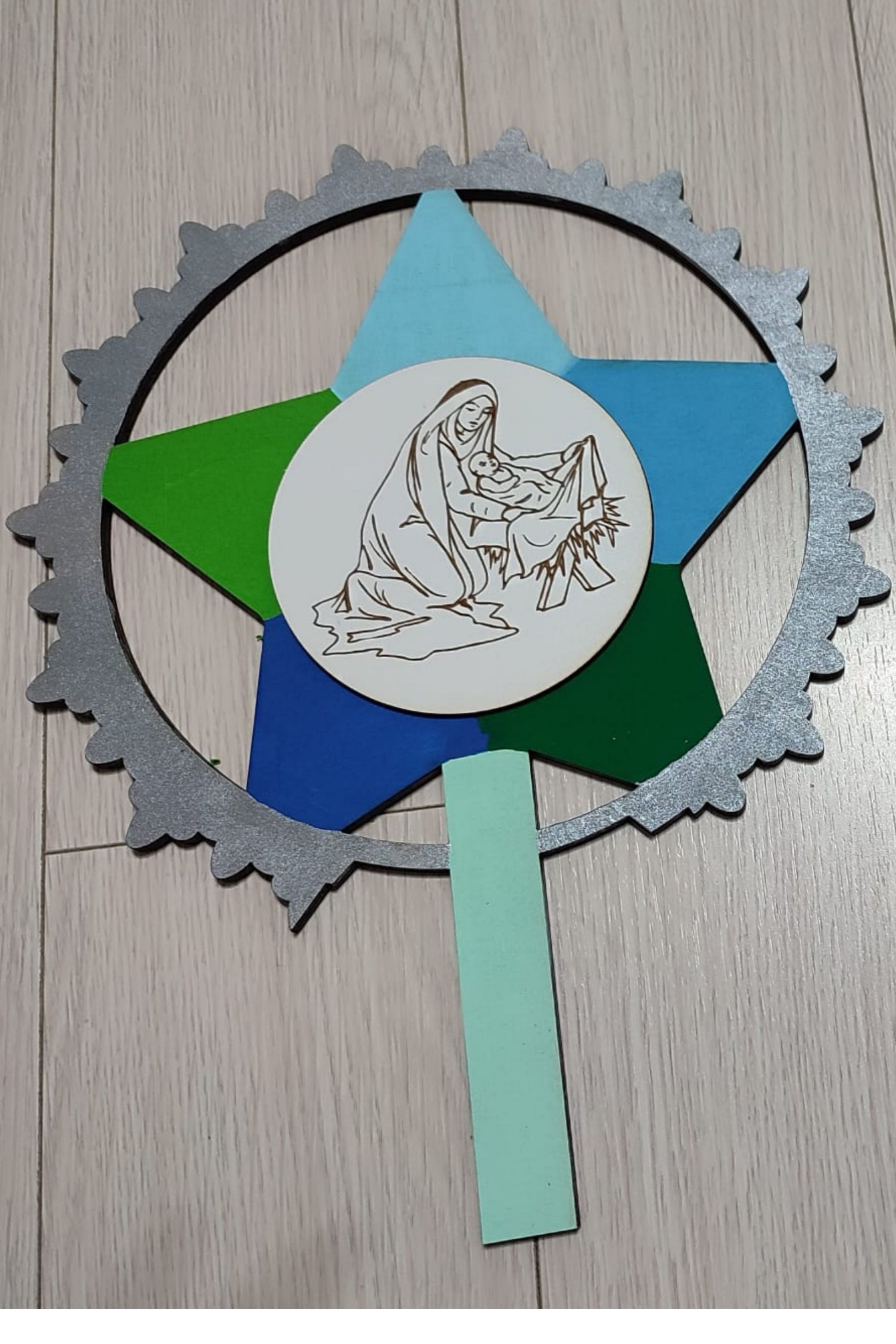 Stea pentru colindat din lemn – Stea de Crăciun tradițională cu Nașterea Domnului