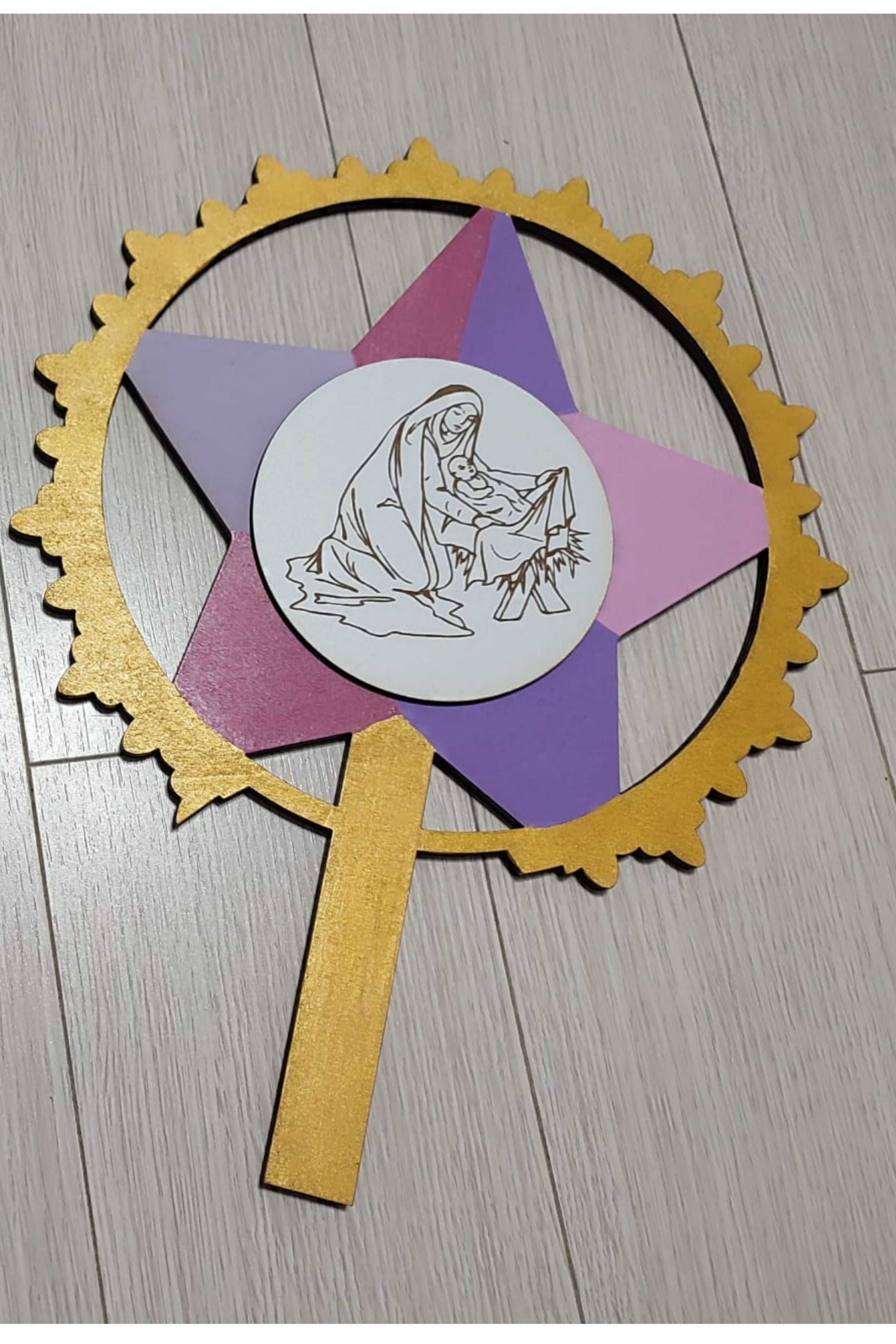 Stea pentru colindat din lemn – Stea de Crăciun tradițională cu Nașterea Domnului